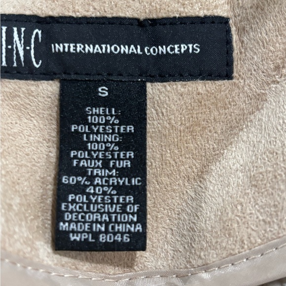 INC FAUX SUEDE & FUR BELTED JACKET WITH EMBROIDERED SLEEVES BEIGE SIZE S - Picture 8 of 9
